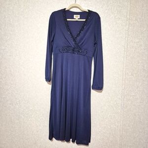 TALBOTS NAVY BLUE LONG SLEEVE EMBELLISHED DRESS..SIZE:10